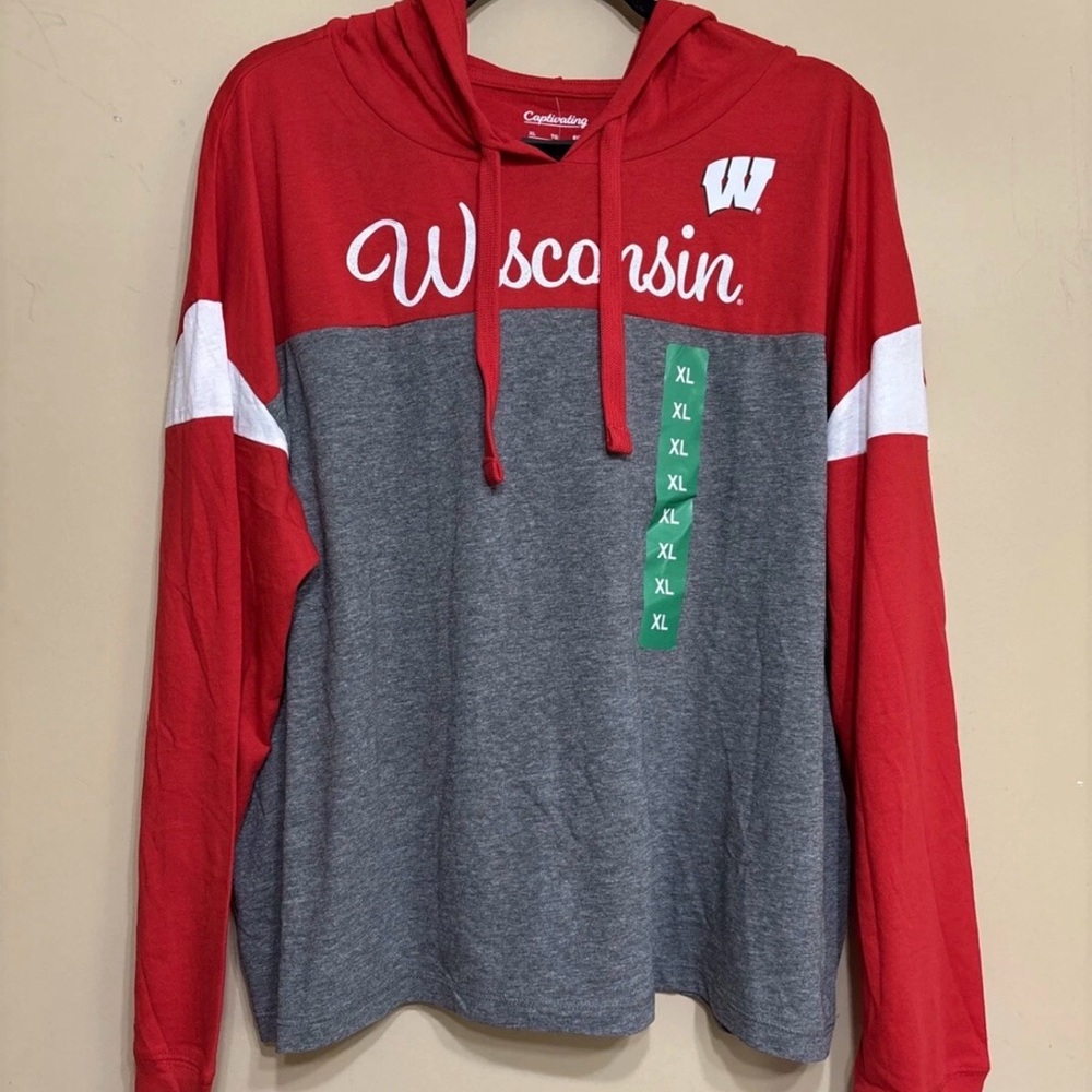Wisconsin Red and Gray Long Sleeve Hoodie Tee